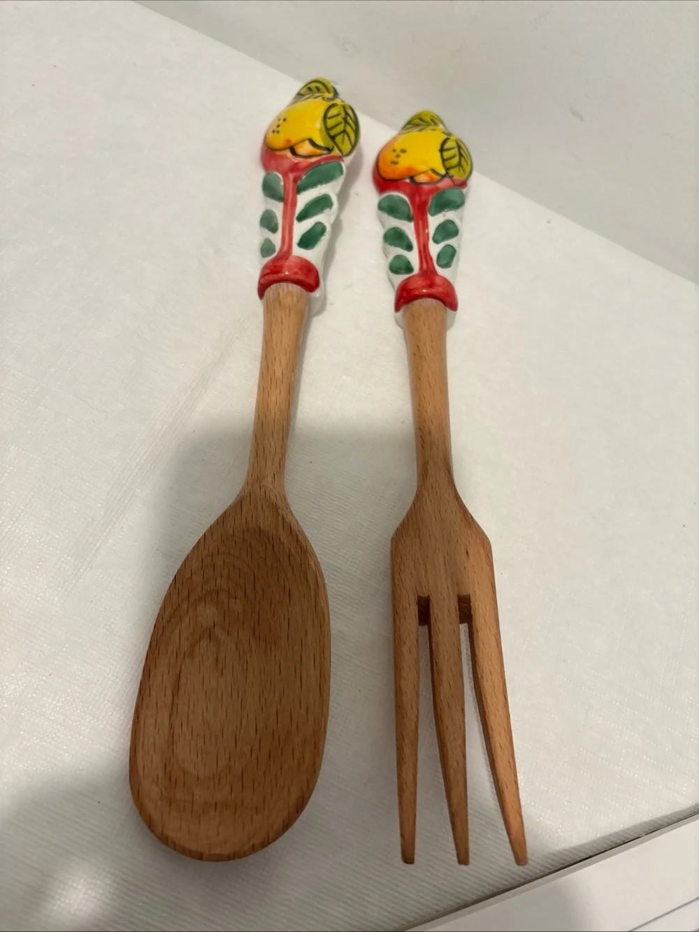 Hand-Painted Lemon Wood Salad Servers - Brand